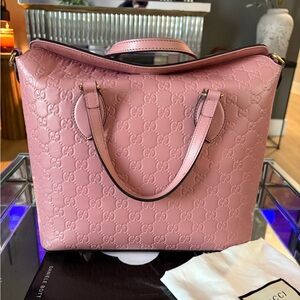 Gucci Pink Embossed Leather Tote Bag